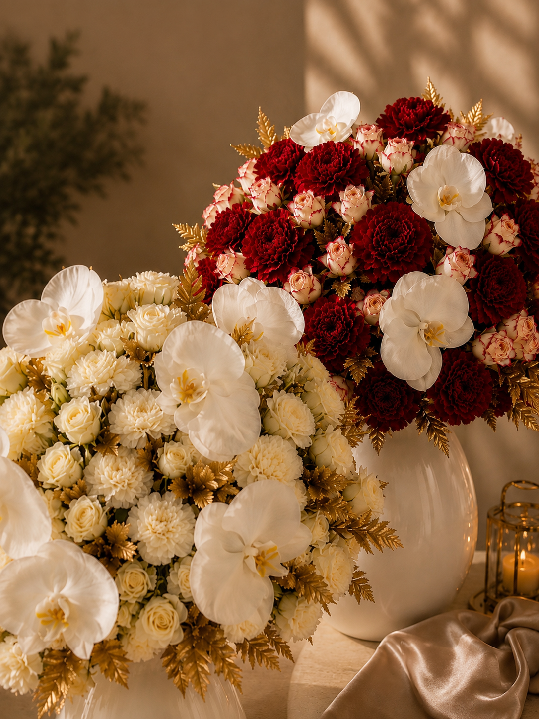 Pearl Reef and Scarlet Cove, two bouquets from DALLO’s current collection